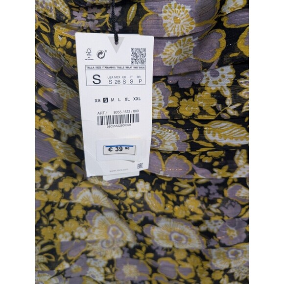 Zara Dress Women's Small One Shoulder Mini Black Yellow Floral - Picture 5 of 11